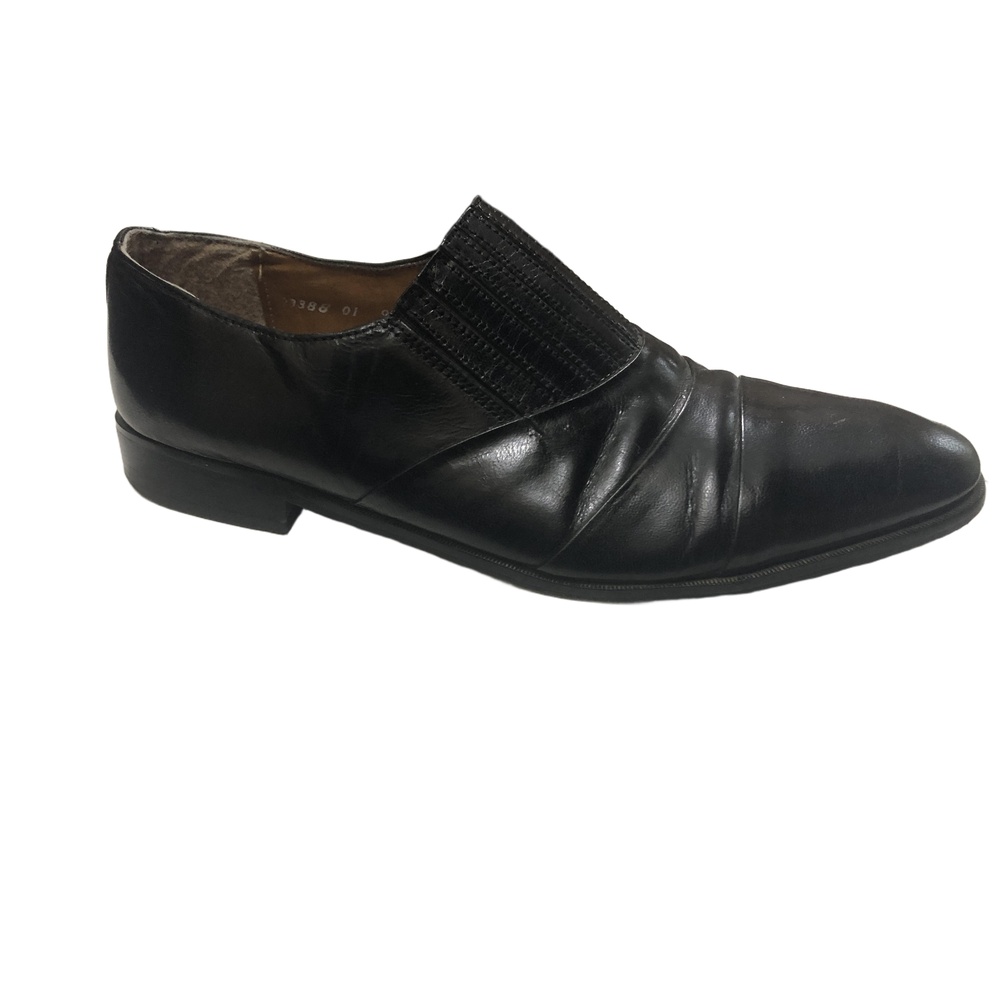 STACY ADAMS Dress Shoe Mens Size 9 1/2M Black Slip-On Loafer Ribbed Vamp Classic - Picture 3 of 12